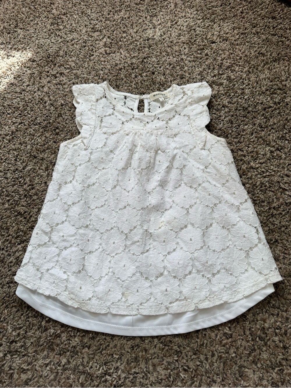 Monteau White Floral Lace Cap-Sleeve Blouse